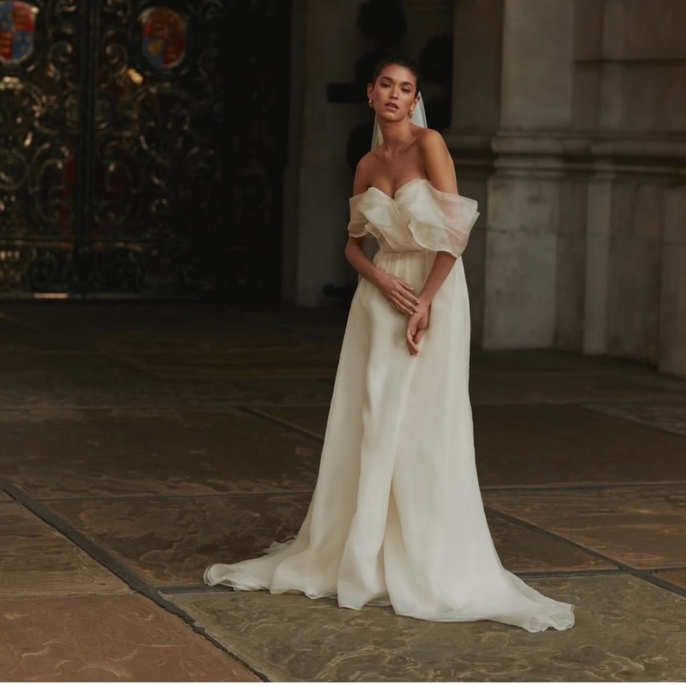 By Malina Elegant Off-Shoulder Ivory Bridal Gown